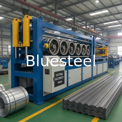 Machine de formage de rouleaux ondulés en acier avec une pression de 8 T, une précision de coupe de ± 2 mm et une longueur personnalisée pour les panneaux de toiture métalliques